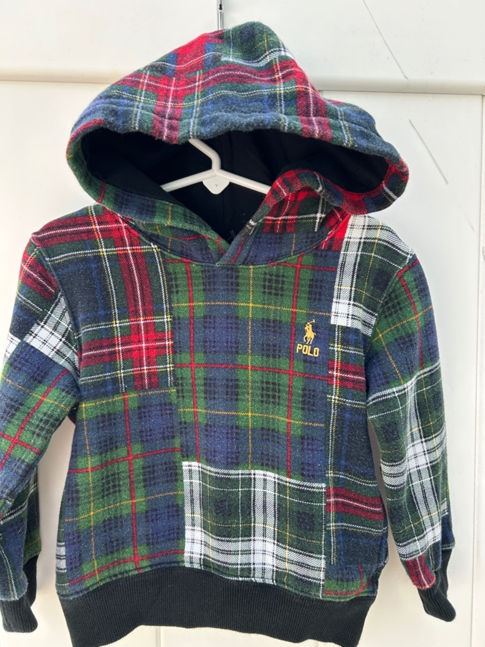 Polo Ralph Lauren 3T Patchwork Plaid Print Fleece Hoodie